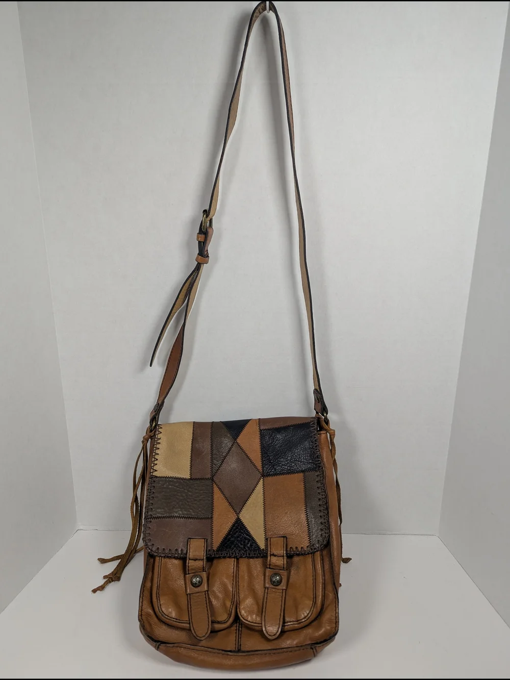 Patricia Nash Patchwork Armeno Genuine Leather Messenger Bag Crossbody Purse
